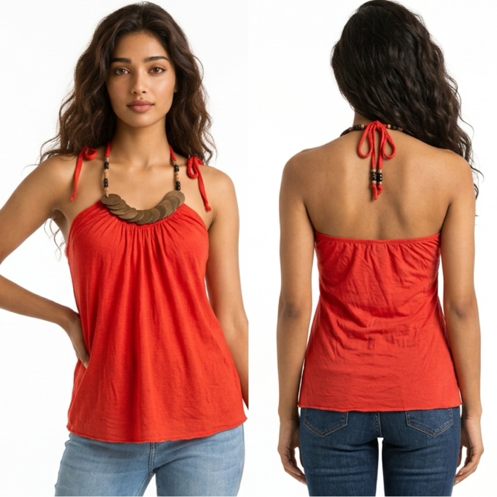 Women's Halter Neck Top -Orange Size S